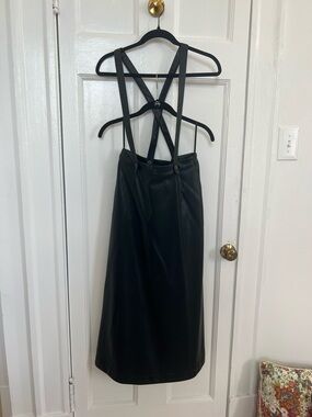 Black Faux Leather Suspender Skirt